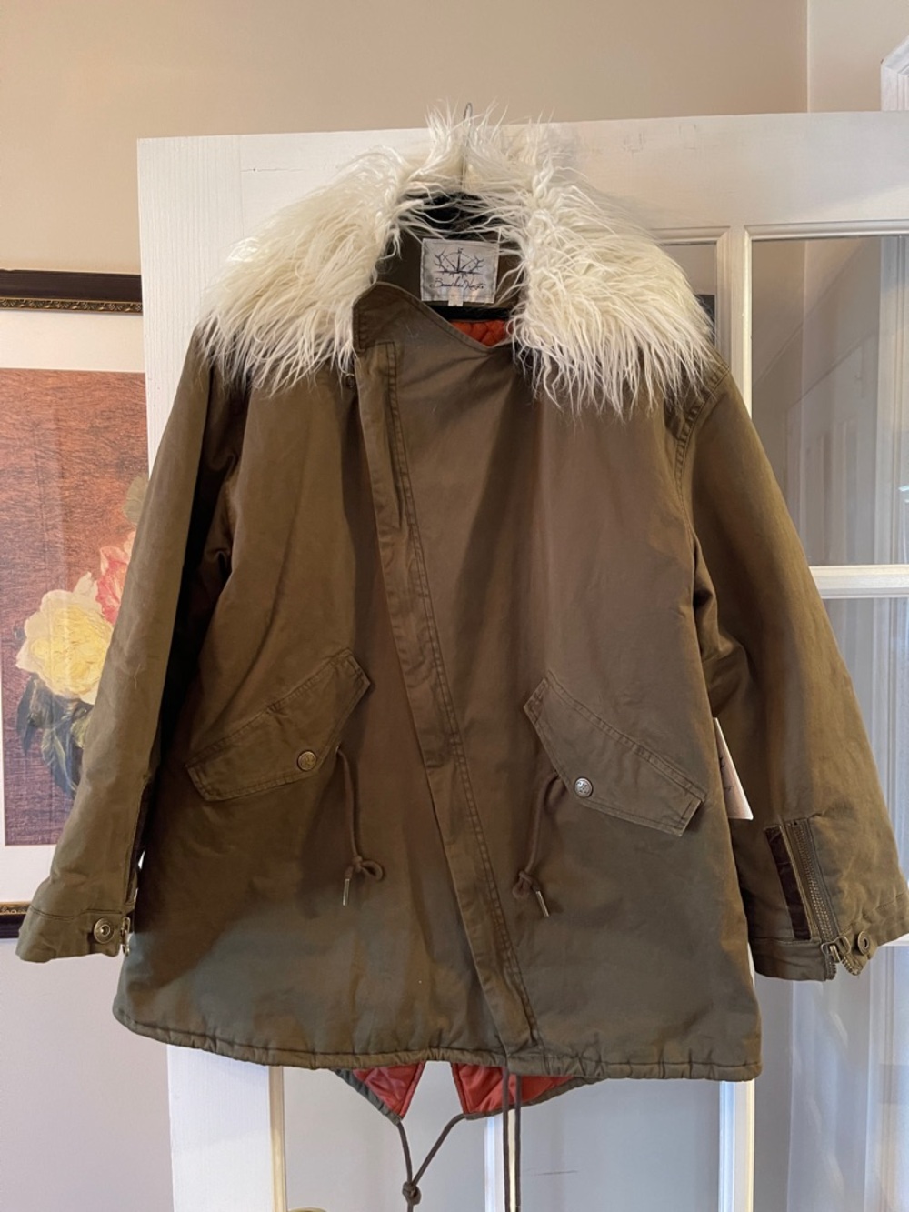 NWT BOUNDLESS NORTH olive parka w faux fur and quilted lining in M